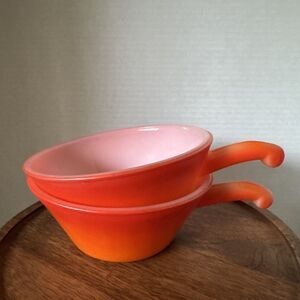 2 Vintage Fire King Flame Orange 10 oz Handled Soup Cup Mug Bowl
